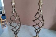 SET OF 2 BRASS Vintage Gold Twisted Metal Candlesticks