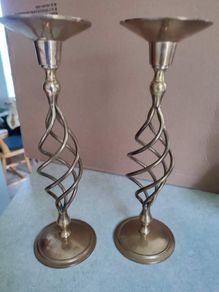 SET OF 2 BRASS Vintage Gold Twisted Metal Candlesticks