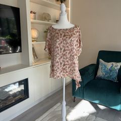 Ladies Pink and Brown Leopard-print Short-sleeve Blouse from Dunnes Stores
