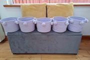 5 X Lilac Pom Pom Storage Baskets