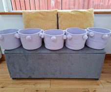 5 X Lilac Pom Pom Storage Baskets