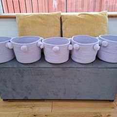 5 X Lilac Pom Pom Storage Baskets