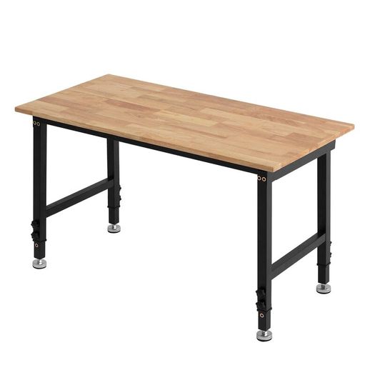Heavy Duty Adjustable Workbench 680 kg Capacity Oak Wood Top Workbench with 67-102 cm Height Adjustment