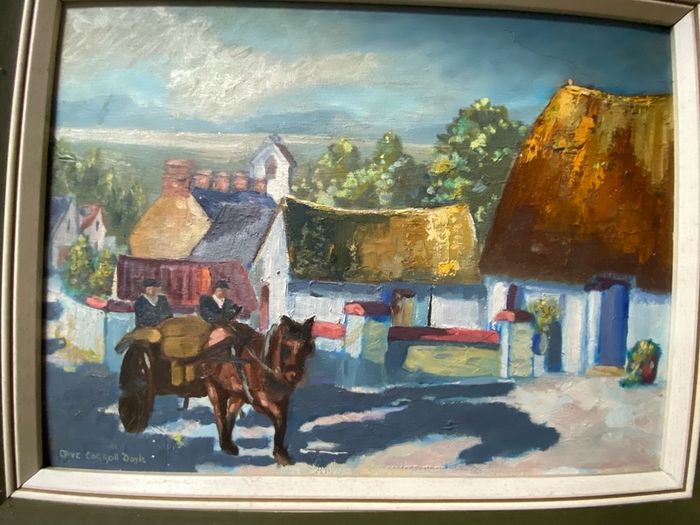 Title: Vintage Irish Village Oil Painting by Olive Carroll Doyle Framed