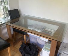 Glass Top Dining Table & Tall Wooden Bookcase / Storage Unit