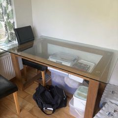 Glass Top Dining Table & Tall Wooden Bookcase / Storage Unit