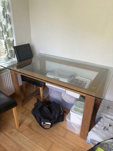 Glass Top Dining Table & Tall Wooden Bookcase / Storage Unit