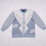 Peoeha Vintage Dusty Blue & Cream Fluffy Fuzzy Argyle Knit Button-Front Rose Cardigan Size L Image 3