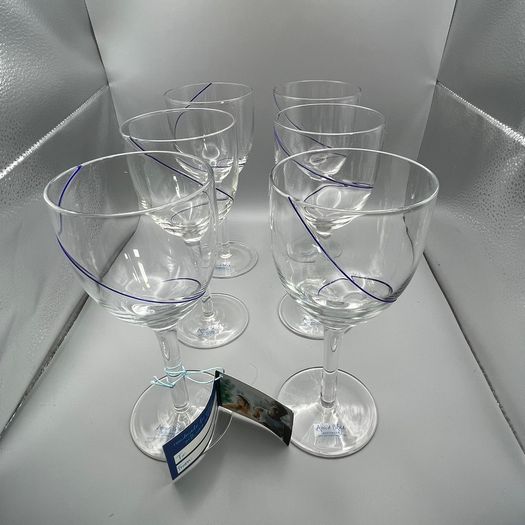 Avoca Blue Collection - Wine Glasses - Set Of 6 - Brand New in Box