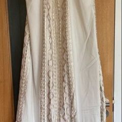 Ancient Greek Designer Maxi halter neck dress in embroidered cream and metallic gold thread and high thread count material