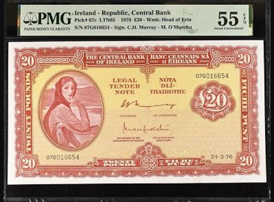 Ireland | 1976 | 20 Pounds | P.67c | 07 G 016654 | Pmg Grade | Aunc