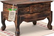 Opium Table with Drawer 60 x 40 x 40 cm Hand-Carved Wooden Side Table from Bali, Brings Asian Charm as a Wooden Table to Your Home (Brown)
