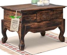 Opium Table with Drawer 60 x 40 x 40 cm Hand-Carved Wooden Side Table from Bali, Brings Asian Charm as a Wooden Table to Your Home (Brown)