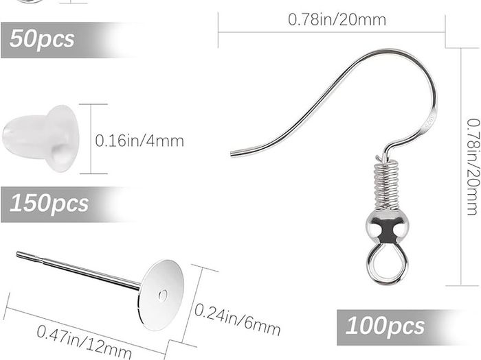 350 Pcs Earrings Making Supplies Kit 925 Silver Hypoallergenic Plated Fish Hooks Earring with Clear Earring Safety Backs Posts and Open Jump Rings