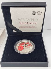 Alderney 2015 Silver Proof 5 Pounds Coin We Who Remain Remembrance Day in Original Holder with COA