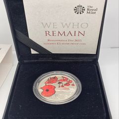 Alderney 2015 Silver Proof 5 Pounds Coin We Who Remain Remembrance Day in Original Holder with COA