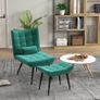 Accent Chair with Footstool Set, Tufted Upholstered Armless Lounge Chair with Pillow and Steel Legs for Living Room, Bedroom, Green Image 2
