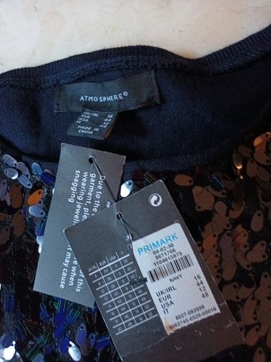 Primark  Navy  Sequins /Knit Top. S.16.    B.N.W.T.