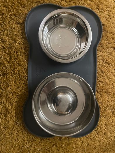 Pecute Dog Bowls Non Slip, Stainless Steel Double Bowls Set with Non-Spill Silicone Mats Tray.