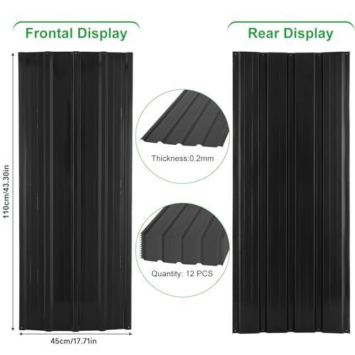12 x Trapezoidal Sheet 7 m, 110 x 45 cm, Metal Galvanised Rust Resistant Weatherproof Profile Sheet Roof Sheet Corrugated Sheet Roof Panels Tool Shed Carport (BLACK-12 Pieces)