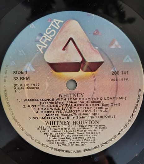 Whitney Houston - Whitney Vinyl LP (1987) Irish Pressing w/Inner Sleeve EX+