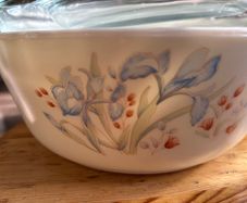 Vintage Pyrex England Blue Iris with Lid
