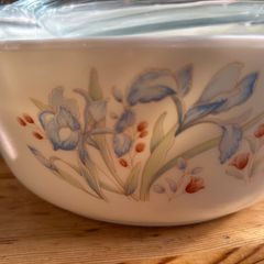 Vintage Pyrex England Blue Iris with Lid