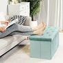Folding Velvet Ottoman Storage Bench,Footrest Stool Seat,Toy Chest Storage Box with Lid,Footstool for Living Room,Green,80x40x40cm Image 3