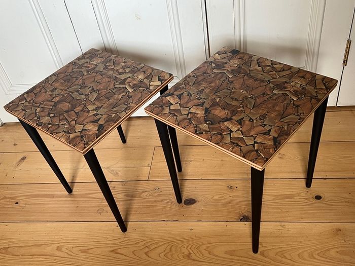NEW PRICE DROP Coffee/Side Tables set of one off designed marquetry topped side tables