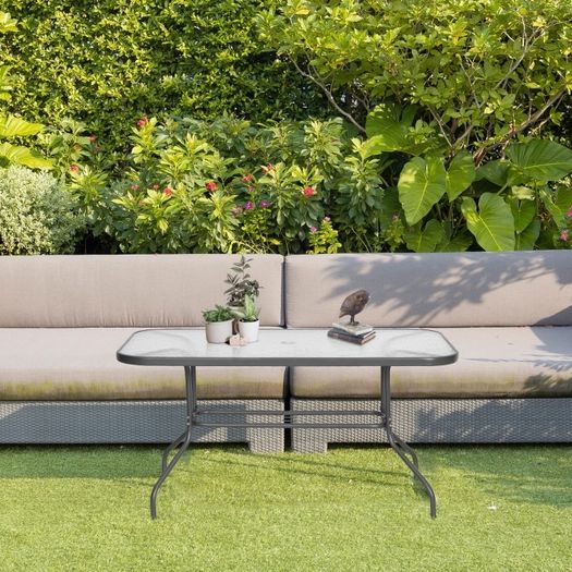 Aquatex Glass Garden Table Curved Metal Frame Parasol Hole 4 Legs Outdoor (FREE POSTAGE)