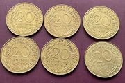 Collection of 14 old French coins 20 10 and 5 centimes 1966 1997