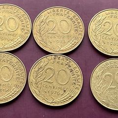 Collection of 14 old French coins 20 10 and 5 centimes 1966 1997