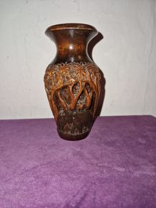 Vintage hand carved Wooden Elephant vase