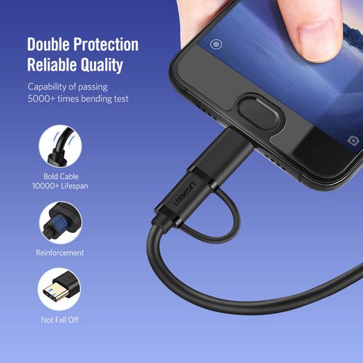 Ugreen 1M 2-in-1 (USB-C & Micro USB) QC 3.0 Fast Charger & Data Sync Gold Plated Cable (Brand New/Warranty)