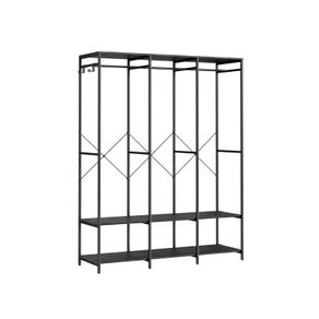 Wardrobe Open Removable Hook Open Wardrobe with Clothes Rail, Shelves, Removable Hooks,Vintage Brown