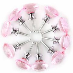 10 X 30MM Acrylic Glass Diamond Cut Cabinet Door Drawer Knob Kitchen Dresser Wardrobe Pull Handle with Screws (MULTIPLE COLOURS AVAILABLE)