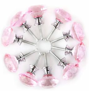 10 X 30MM Acrylic Glass Diamond Cut Cabinet Door Drawer Knob Kitchen Dresser Wardrobe Pull Handle with Screws (MULTIPLE COLOURS AVAILABLE)