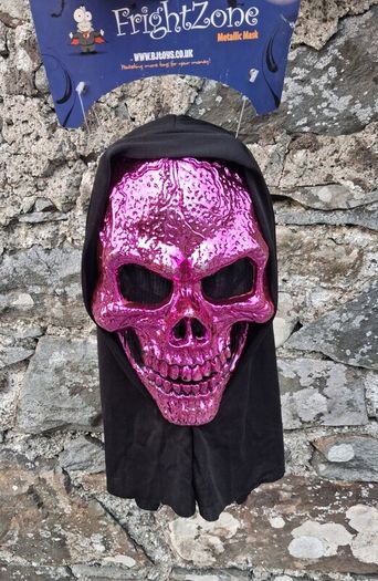 FrightZone - Metallic Pink Hooded Skull Mask All in One
