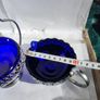 Vintage Cobalt Blue Glass, Chrome Plated, Pedestal Sugar Bowl and creamer, set of 2, Made in England, 1950's Image 3