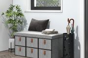 Shoe Storage Bench with Cushion and 6 Fabric Drawers for Entryway