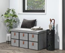 Shoe Storage Bench with Cushion and 6 Fabric Drawers for Entryway
