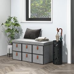 Shoe Storage Bench with Cushion and 6 Fabric Drawers for Entryway