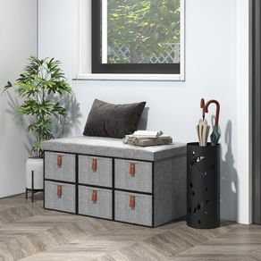 Shoe Storage Bench with Cushion and 6 Fabric Drawers for Entryway