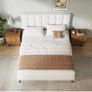 King Bed Frame, Easy Assembly, Sturdy Wooden Slat Support, Upholstered Platform with Headboard, No Box Spring Needed, White King Bed 150x200 Image 4