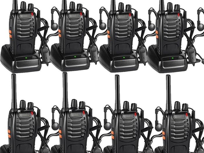 8 Pack 88E Long Range Walkie Talkie USB Rechargeable 16CH Walky Talky Radio with Earpieces and LED Light Voice Prompt for Field Survival Biking and Hiking