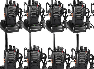 8 Pack 88E Long Range Walkie Talkie USB Rechargeable 16CH Walky Talky Radio with Earpieces and LED Light Voice Prompt for Field Survival Biking and Hiking