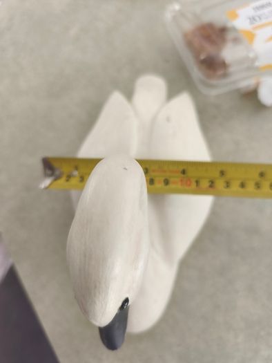 Vintage Folk Art Solid Wood Swan Figure Hand Carved & Painted with Glass Eyes