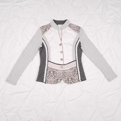 Just White Grey Off-White Baroque Patterned Button-Up Jacket Blazer 10UK/38EU