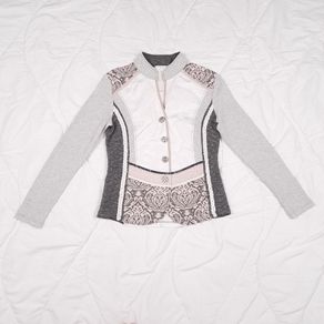 Just White Grey Off-White Baroque Patterned Button-Up Jacket Blazer 10UK/38EU