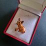 French Bulldog Brooch, Copper Tone Dog Pin with Green Rhinestone Eyes, Dapper Pug Lapel Pin, Pet Lover Gift Image 2